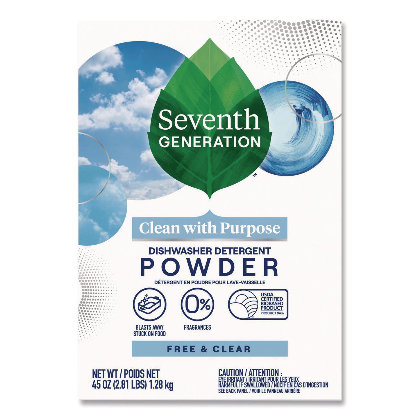 SEV22150CT Automatic Dishwasher Powder, Free And Clear, 45oz Box, 12/carton