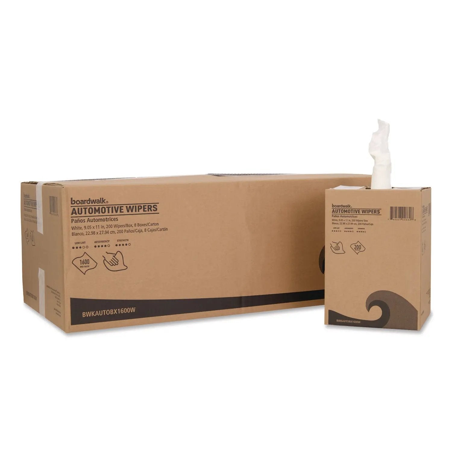 BWKAUTOBX1600W Automotive Wipers, 10.63 x 20.47, Unscented, White, 200/Box, 8 Boxes/Carton Boardwalk