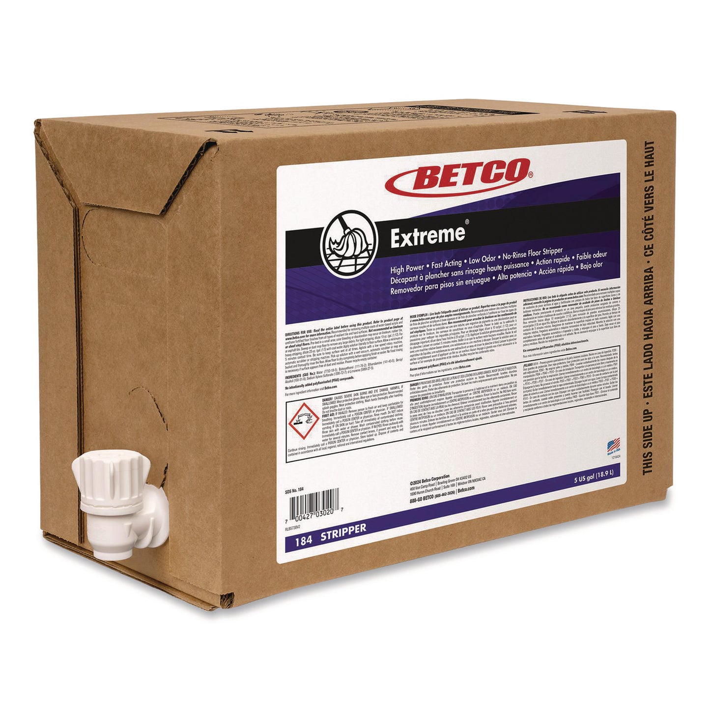 BET184B500 Extreme Floor Stripper, Lemon Scent, 5 gal Bag-in-Box