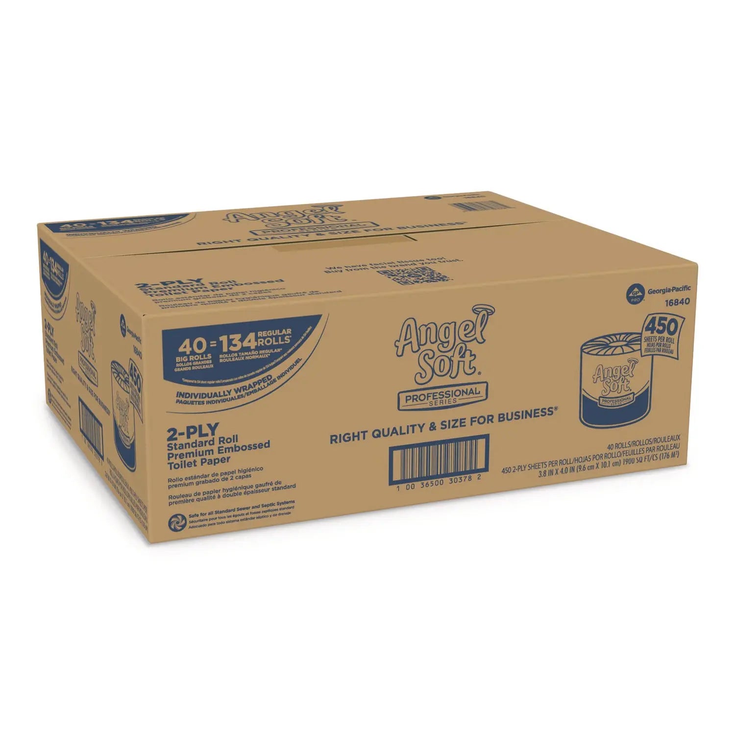 GPC16840 Angel Soft ps Premium Bathroom Tissue, Septic Safe, 2-Ply, White, 450 Sheets/Roll, 4 0 Rolls/Carton Georgia Pacific Professional