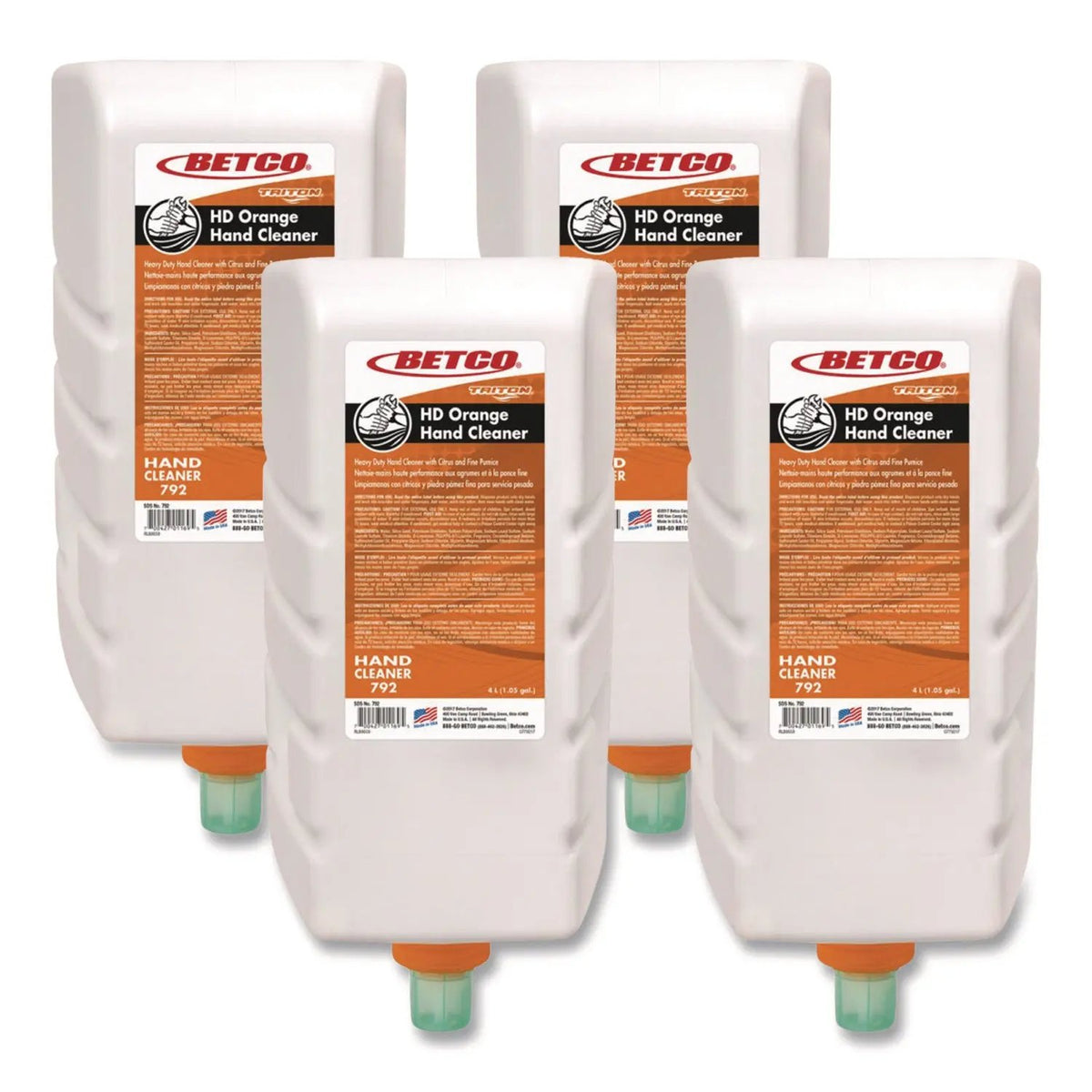 BET7923100 HD Orange Hand Cleaner Refill, For Triton Dispensers, Citrus Zest Scent, 4 L, 4/Carton Betco