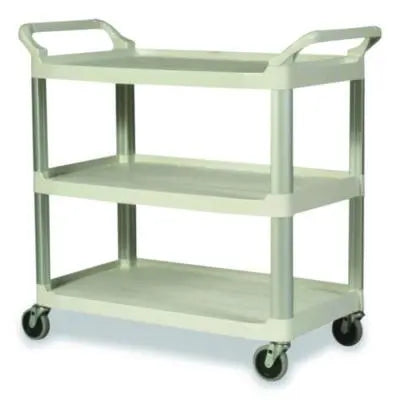 RCP409100CM Xtra Utility Cart with Open Sides, Plastic, 3 Shelves, 300 lb Capacity, 40.63" x 20" x 37.81", Off-White RUBBERMAID COMMERCIAL PROD.
