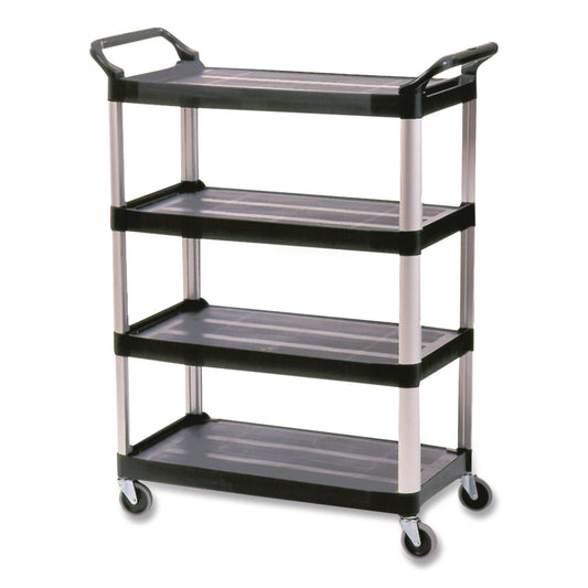 RCP409600BLA Xtra Utility Cart with Open Sides, Plastic, 4 Shelves, 400 lb Capacity, 40.63" x 20" x 51", Black