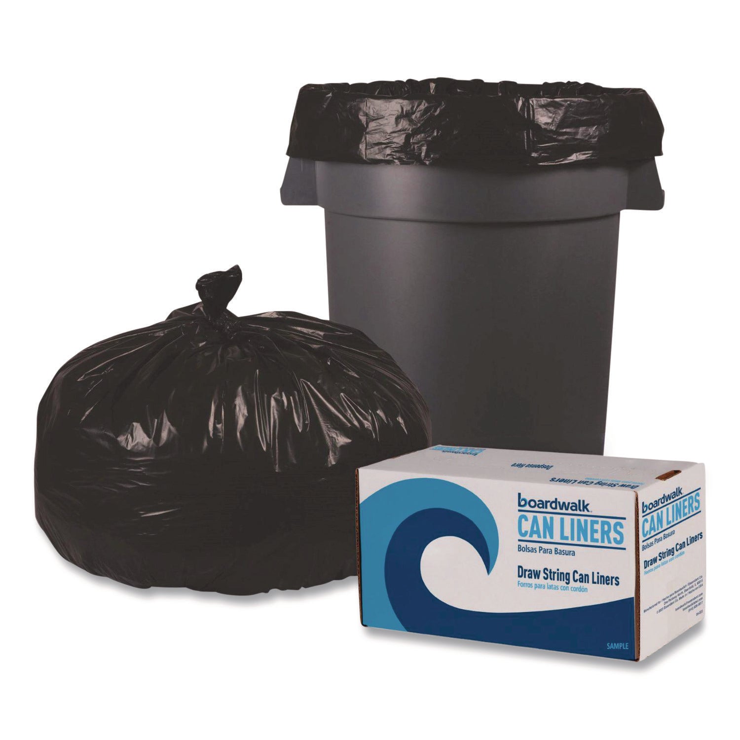 BWK519E Reprocessed Resin Can Liners, 60 gal, 1.2 mil, 38 x 58, Black, 50 Bags/Carton Heritage
