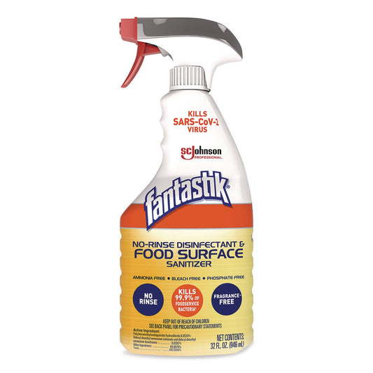 SJN354125 No Rinse Disinfectant and Food Surface Sanitizer, Unscented, 32 oz Trigger Spray Bottle Fantastik