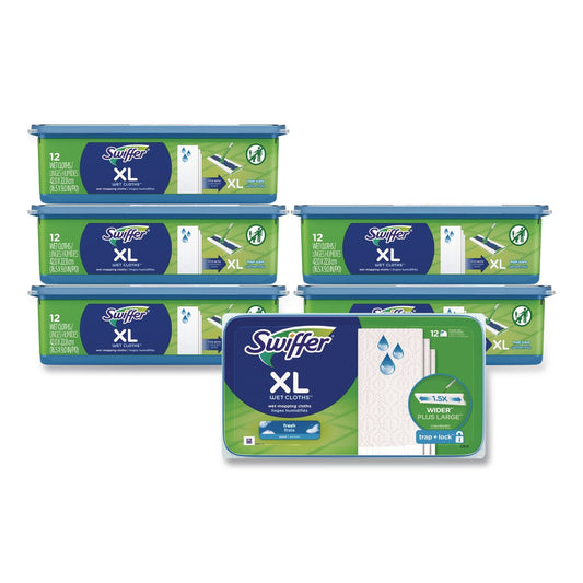 PGC74471 Max/XL Wet Refill Cloths, 16.5 x 9, White, 12/Tub, 6 Tubs/Carton Swiffer