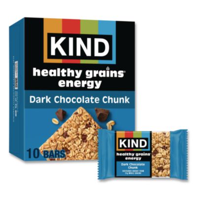 KND67074 Healthy Grains Energy Dark Chocolate Chunk Bars, 1.4 oz Bar, 10/Box