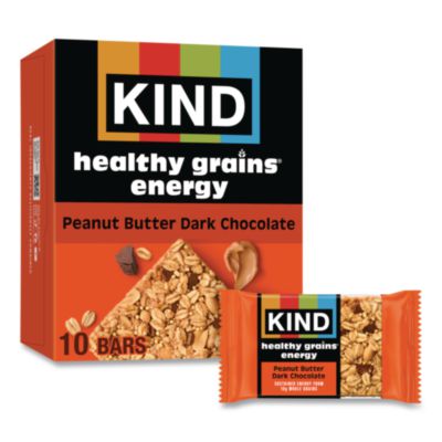 KND67075 Healthy Grains Energy Peanut Butter Dark Chocolate Bars, 1.4 oz Bar, 10/Box