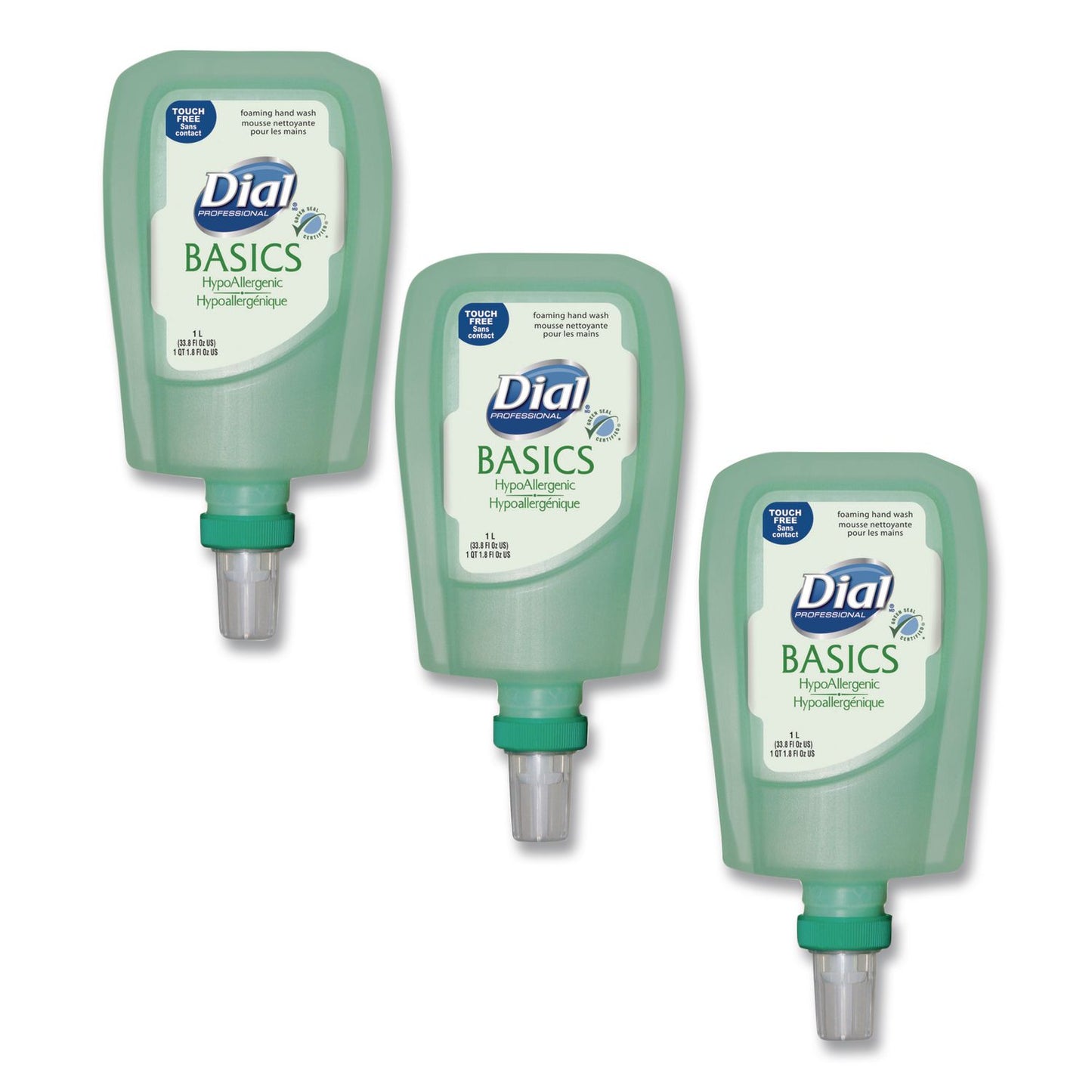 DIA16722 Basics Hypoallergenic Foaming Hand Wash Refill for FIT Touch Free Dispenser, Honeysuckle Scent, 1 L, 3/Carton