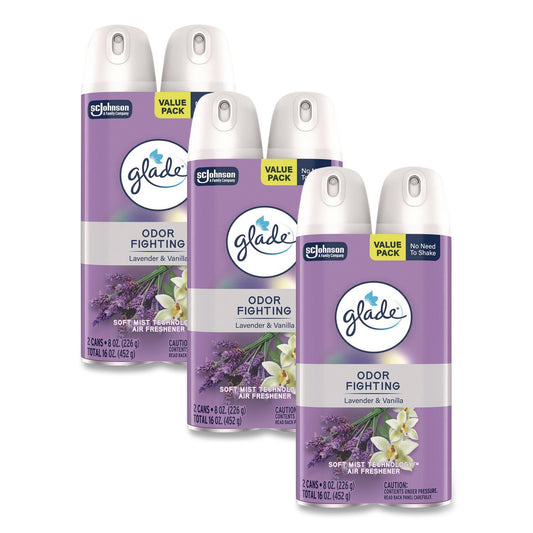 SJN377371 Air Freshener, Lavender and Vanilla, Scent, 8.3 oz Aerosol Spray, 2/Pack, 3 Packs/Carton
