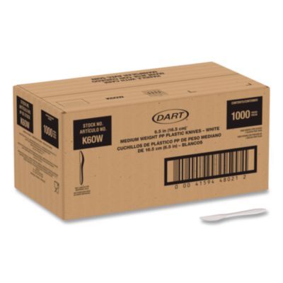SCCK6OW Style Setter Medium Weight Polypropylene Cutlery, Knife, Plastic, White, 1,000/Carton