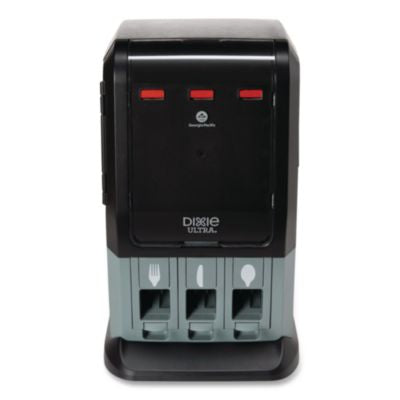 DXEDUSSTDSP3MIN Tri-Tower Mini Dispenser, Holds Forks/Knives/Spoons or Sporks, 13.15 x 31.03 x 17.5, Black/Gray