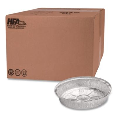 HFA400440 Round Aluminum Containers, 32 oz, 9.03" Diameter x 1.25" h, Silver, 500/Carton