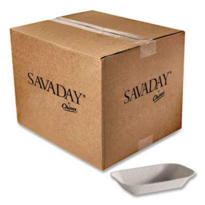 HUH10408CT Savaday Molded Fiber Food Tray, 4 x 6, Beige, Paper, 250/Bag, 4 Bags/Carton
