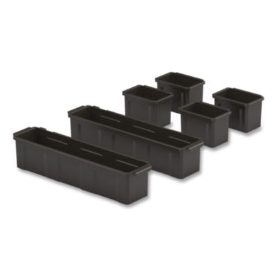 SUAPUCBIN6 Customizable Bin System for Utility Carts, 2 Large Bins, 4 Small Bins, Black