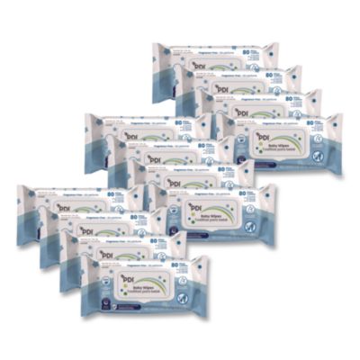 NICM41580 Baby Wipes, 1-Ply, 6.7 x 8, Fragrance-Free, White, 80/Pack, 12 Packs/Carton NICE-PAK PRODUCTS, INC