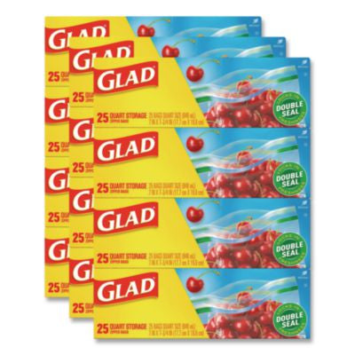 CLO55052 Zipper Food Storage Plastic Bags, Quart Size, 7.75 x 7, Clear, 25 Bags/Box, 12 Boxes/Carton