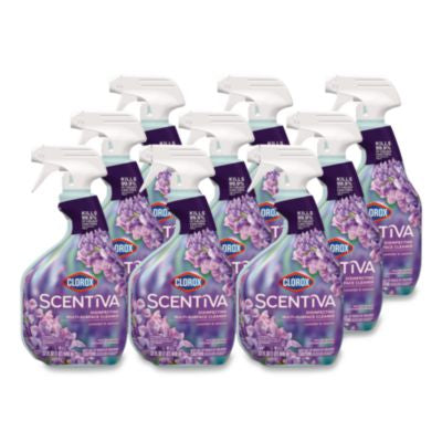 CLO60523CT Scentiva Disinfecting Multi-Surface Cleaner, Bleach Free, Lavender and Jasmine, 32 oz Spray Bottle, 9/Carton CLOROX SALES CO.