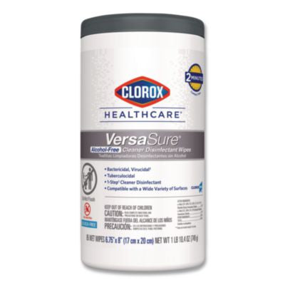 CLO31757EA VersaSure Cleaner Disinfectant Wipes, 1-Ply, 6.75 x 8, Original Scent, White, 85 Towels/Can