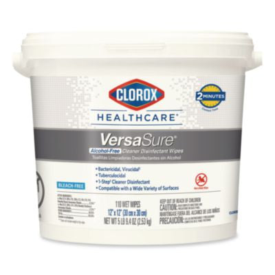 CLO31759EA VersaSure Cleaner Disinfectant Wipes, 1-Ply, 12 x 12, Fragranced, White, 110/Bucket CLOROX SALES CO.
