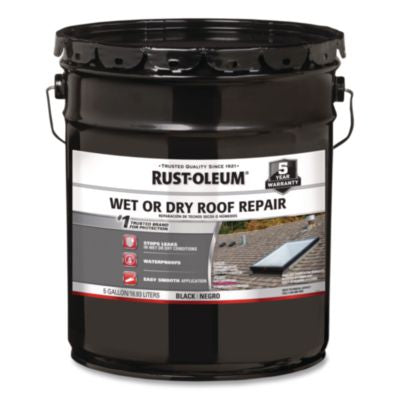RST301990 Wet or Dry Black Plastic Cement Roofing Repair Adhesive, Black, 5 gal Bucket