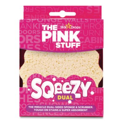 RST823773 Sqeezy Dual-Sided Sponge and Scrubber, 4" x 5.3", 3.8" Thick, Pink/Ivory