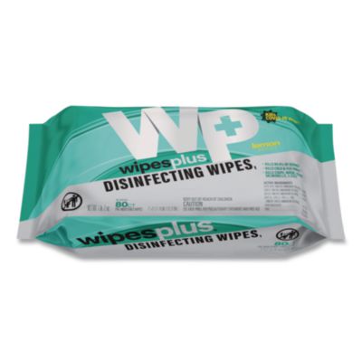 CFS37701 WipesPlus Disinfecting Surface Wipes, 1-Ply, 7 x 8, Lemon, White, 80 Wipes/Refill Pack, 12 Packs/Carton CFS BRANDS