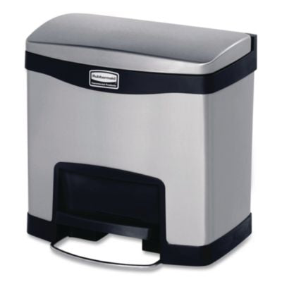 RCP1901982 Slim Jim Stainless Steel Step-On Container, Front Step Style, 4 gal, Stainless Steel, Black RUBBERMAID COMMERCIAL PROD.