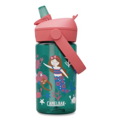 WLB2860305041 Thrive FlipStraw Plastic Water Bottle, 14 oz, Mermaid Friends, Green/Coral