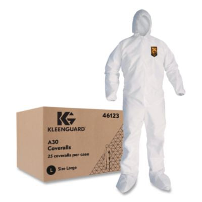 ANS46123 KleenGuard A30 Coveralls, Large, White, 25/Carton ANSELL LIMITED