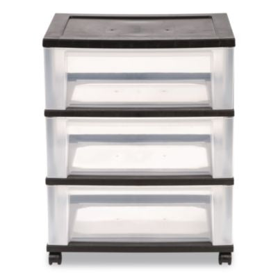 IRS270012 Three-Drawer Durable Storage Cart, Plastic, 22 x 15.69 x 25.48, Clear/Black IRIS USA, INC