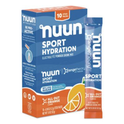 NUU02403 Sport Hydration Electrolyte Powder Drink Mix, All Out Orange, 0.18 oz Stick, 10/Box NUUN