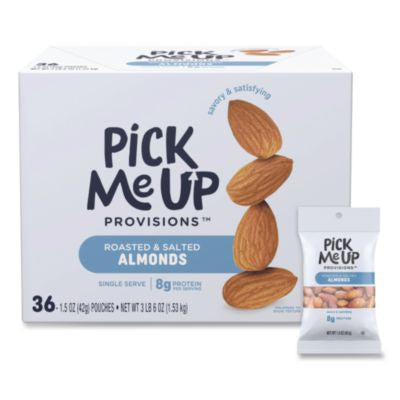 PIEPM62980 Roasted and Salted Almonds, 1.5 oz Pouch, 36/Box PICK ME UP PROVISIONS