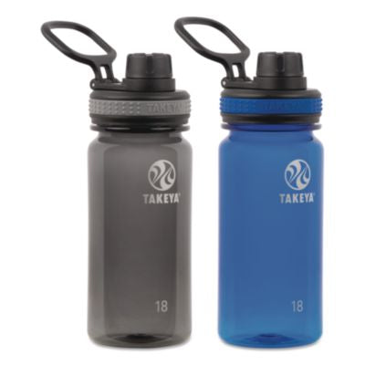 TKY51464 Tritan Plastic Water Bottle, 18 oz, 1 Royal Bottle, 1 Black Bottle, 2/Pack