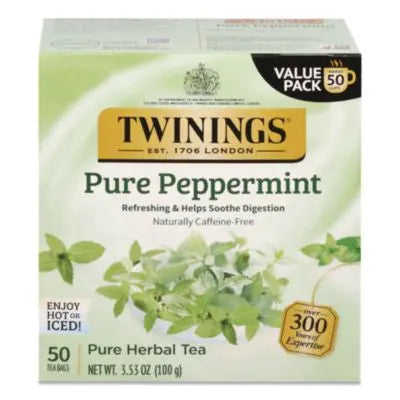 TWGTNA53650 Tea Bags, Pure Peppermint, 0.07 oz Tea Bag, 50/Box TWININGS NORTH AMERICA INC
