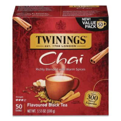 TWGTNA55503 Tea Bags, Chai Black Tea, 0.07 oz Tea Bag, 50/Box