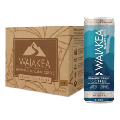 WAINOV00610 Hawaiian Volcanic Cold Brew Coffee, Polynesian Vanilla, 11 oz Can, 12/Carton WAIAKEA HAWAIIAN VOLCANIC WATER