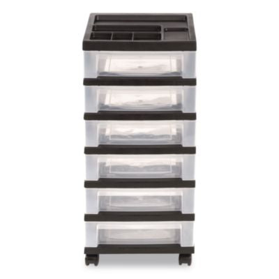 IRS270013116862 Six-Drawer Durable Storage Cart, Plastic, 15 lb Capacity, 12.13 x 14.38 x 26.38, Clear/Black IRIS USA, INC