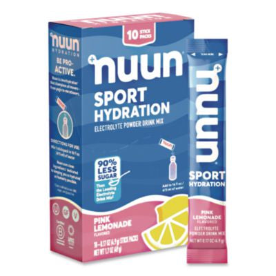 NUU02392 Sport Hydration Electrolyte Powder Drink Mix, Pink Lemonade, 0.17 oz Stick, 10/Box NUUN