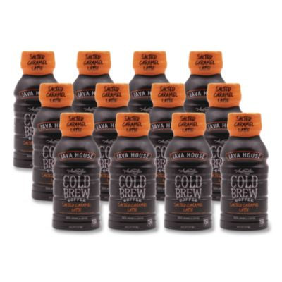 JVHHFP01804 Cold Brew Coffee, Salted Caramel Latte, 8 oz Bottle, 12/Carton JAVA HOUSE