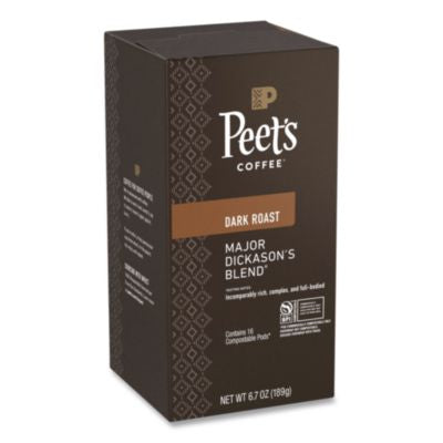 PEEPCE02781 Major Dickason's Blend Coffee Pods, Dark Roast, 16/Box, 6 Boxes/Carton PEETS