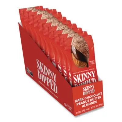 SKUEDT08380 Dark Chocolate Peanut Butter Almonds, 1.2 oz Pouch, 10/Box WILD THINGS SNACKS