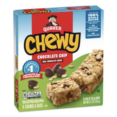 QKRQUA31182 Granola Bars, Chewy Chocolate Chip, 0.84 oz Individually Wrapped, 8/Box QUAKER OATS COMPANY