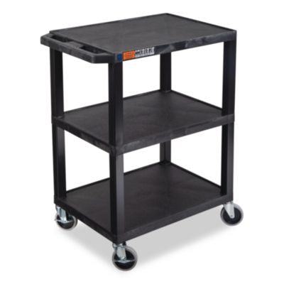 LXOWT34S TUFFY Three-Shelf Multipurpose Utility Cart, Plastic, 300 lb Capacity, 26.5" x 18.5" x 34", Black
