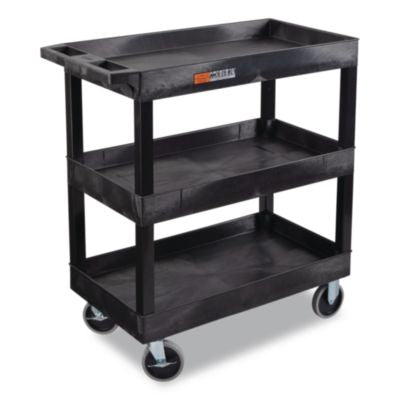 LXOEC111HDB TUFFY XL Three-Shelf Heavy-Duty Multipurpose Utility Cart, Plastic, 375 lb Capacity, 35.25" x 18" x 37.25", Black LUXOR WORKSPACES, LLC