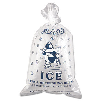 IBSIC1221 Ice Bags with Twist-Ties, Ice: Penguin Icon Labeling, 10 lb Capacity, 12" x 21", Clear, 1,000/Carton