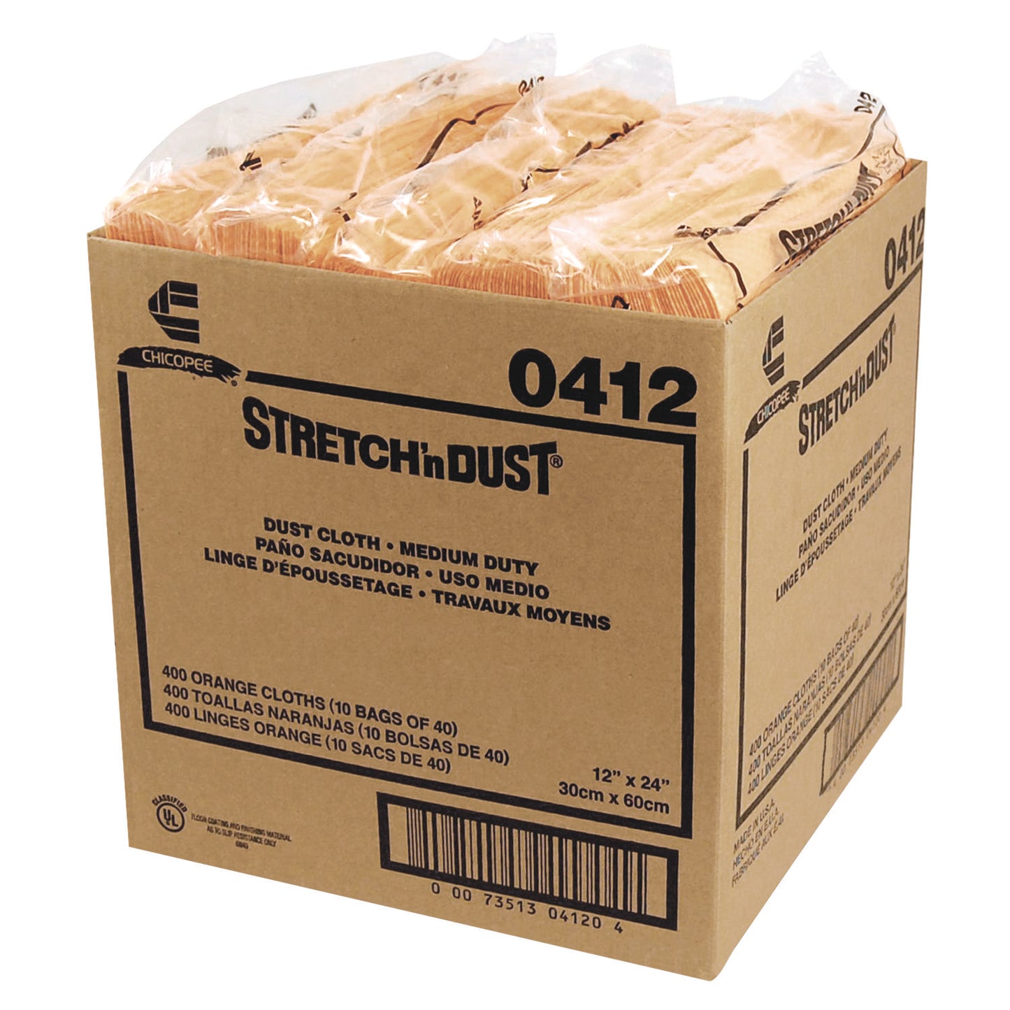 CHI0412 Stretch 'n Dust Cloths, 11.63 x 24, Yellow, 40 Cloths/Pack, 10 Packs/Carton
