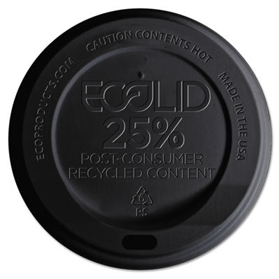 ECOEPHL16BR EcoLid 25% Recycled Content Hot Cup Lid, Fits 10 oz to 20 oz Hot Cups, Plastic, Black, 100/Pack, 10 Packs/Carton