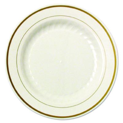 WNAMP9IPREM Masterpiece Plastic Plates, 9" dia, Ivory/Gold, 10/Pack, 12 Packs/Carton