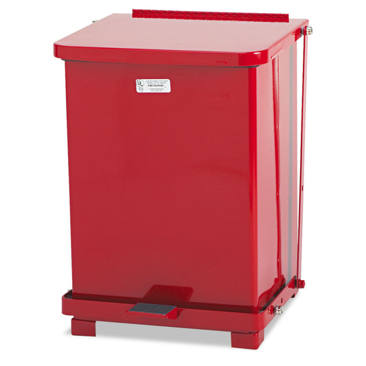 RCPST7EPLRED Defenders Heavy-Duty Steel Step Can, 4 gal, Steel, Red